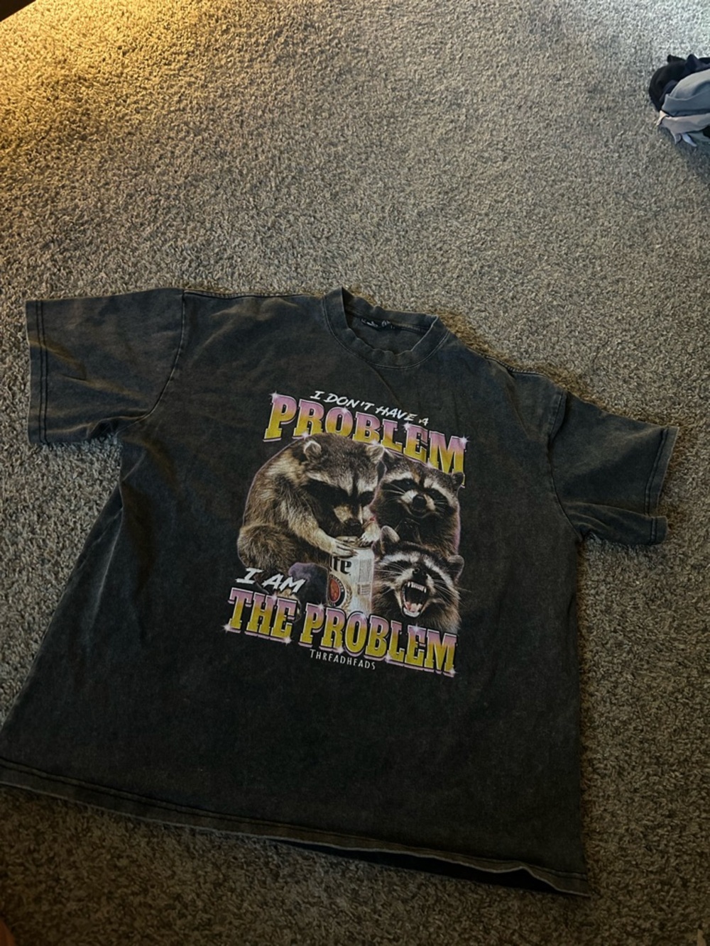 Threadheads Men’s Black Graphic Tee - 'I Am The Problem' Raccoon Print